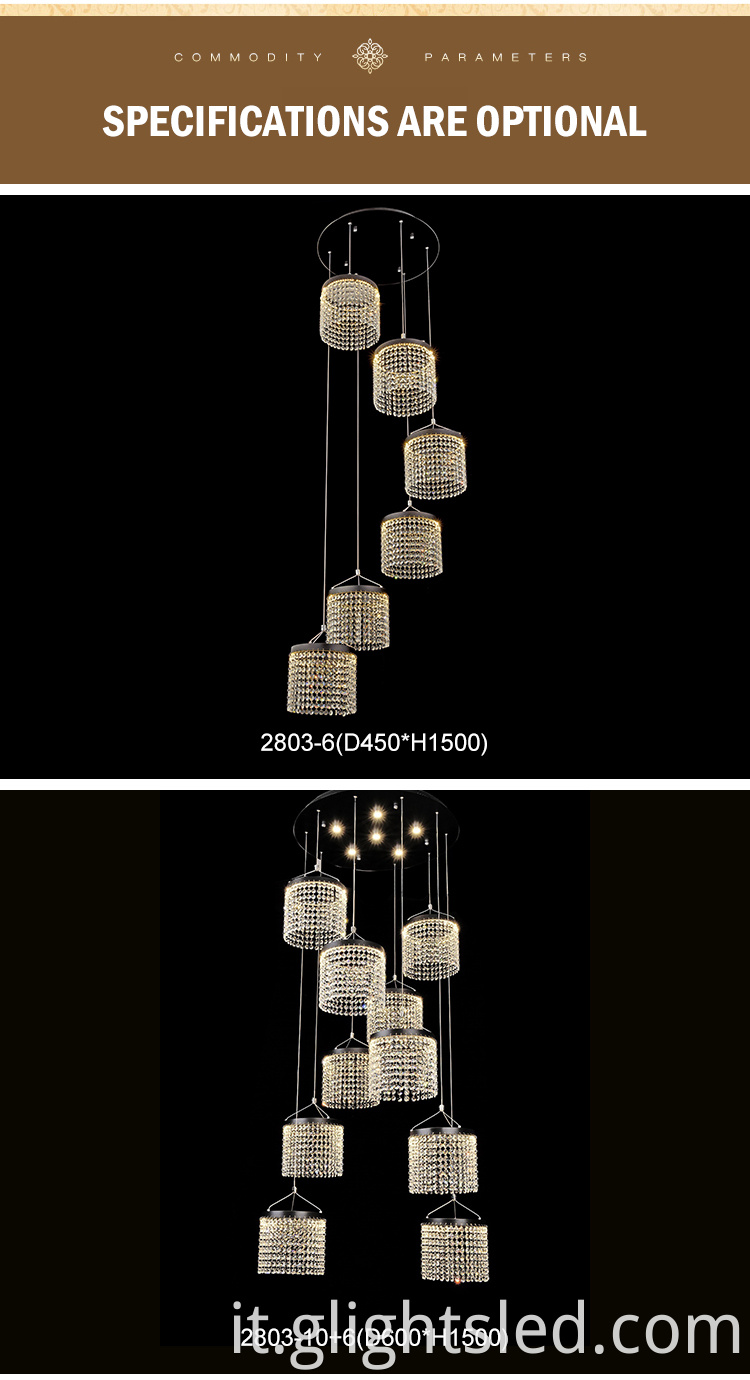 Miglior prezzo a risparmio energetico in alluminio di lusso in cristallo 72w 120w lampada a sospensione a soffitto per interni a led